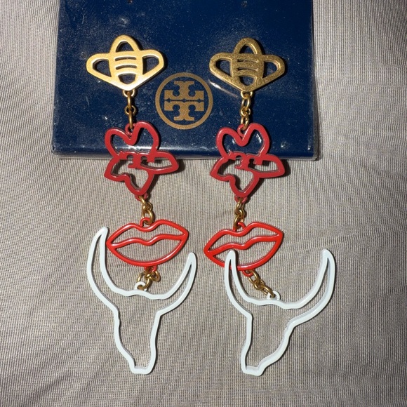 Tory Burch Red and White Statement Earrings - Picture 1 of 3